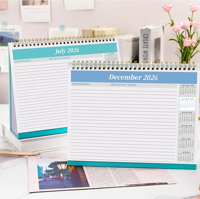 2026-2027 Desk Calendar - Standing Flip Desktop Calendar 2026-2027, JUL 2026 - DEC. 2027, 9.8" x 8.3", Desktop Calendar, Memoranda Lined Pages with Thick Paper, Strong Twin-Wire Binding