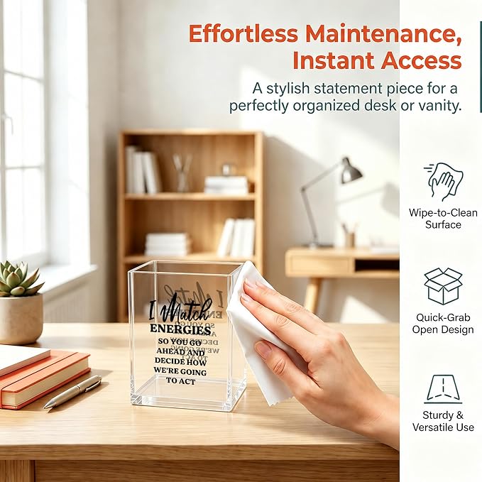 Funny Office Acrylic Cosmetic Pen Pencil Holder Cup, I Match Energies Humor Pencil Organizer, Unique Office Cubicle Desk Accessories, Sarcastic Gifts for Women Men Coworker（A48）