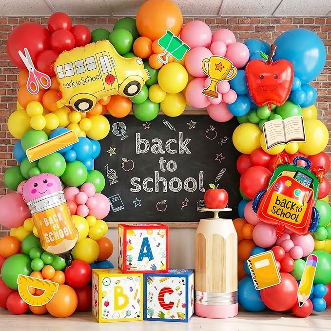 Back to School Arch Balloons Decorations, 89pcs Back to School Balloon Arch Garland Kit with Pencil Apple Schoolbag Bus Foil Balloons Back to School Balloons ABC Box etc Back to School Party Supplies