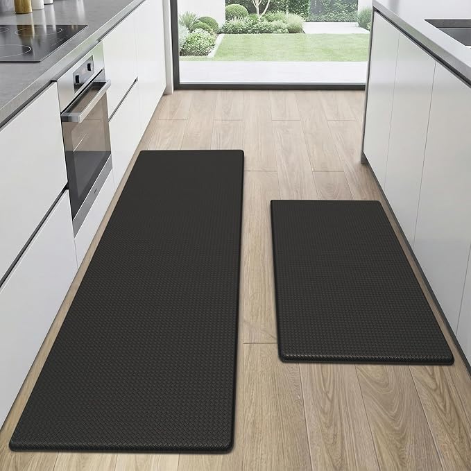 Kitchen Mats for Floor, [2PCS] Anti-Fatigue Kitchen Rugs, Black | Cushioned Comfort,Non-Slip Backing,Waterproof Surface,Soft Underfoot,Easy Clean,Kitchen Sink,Laundry Room,Standing Desk