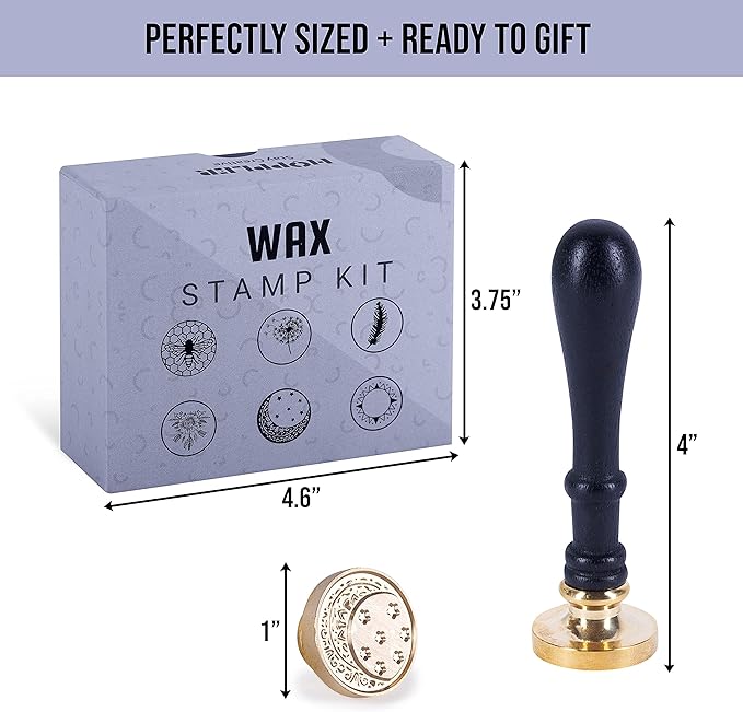 Hoppler Wax Seal Kit Having 6 PCS Wax Seal Stamp Heads, 1 PC Wood Handle Perfect Wax Stamp Seal Kit for Letter Sealing with Different Patterns for Gift Box Sealing