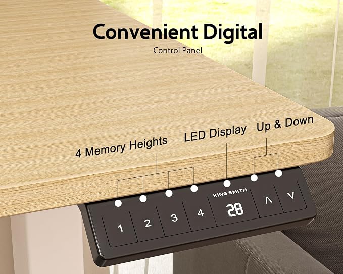 WALKINGDESK 48x24 Inches Height Adjustable Electric Standing Desk with 2 Hooks for Home Office, Ergonomic Sit Stand up Desk with Splice Board, Oak
