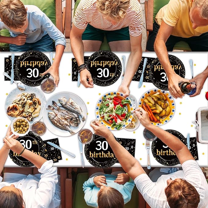 30th Birthday Party Supplies Serves 24 Black and Gold 30 Years Old Birthday Party Decorations Paper Plates Napkins Cheers to 30 Years Tablecloth Set Vintage 1996 Tableware Favors Kit for Men or Women