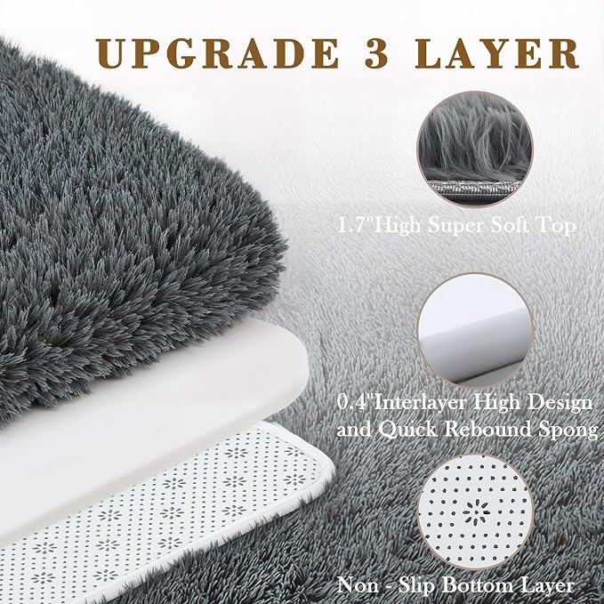 Area Rugs 9x12 Living Room,Large Area Rug Shaggy Carpet Soft Plush Furry Bedside Rug, Machine Washable Area Rugs for Bedroom Home Decor Non-Slip(9 x 12, Dark Grey)