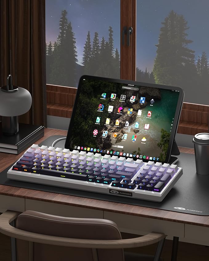 MageGee SKY98 Mechanical Gaming Keyboard, 96% Hot Swappable Wired Custom Creamy Keyboards w/ 5-Layer Sound Dampening, RGB Backlit, Side Printed Keycaps for Win/Mac (White & Purple, Purple Bird Switch)