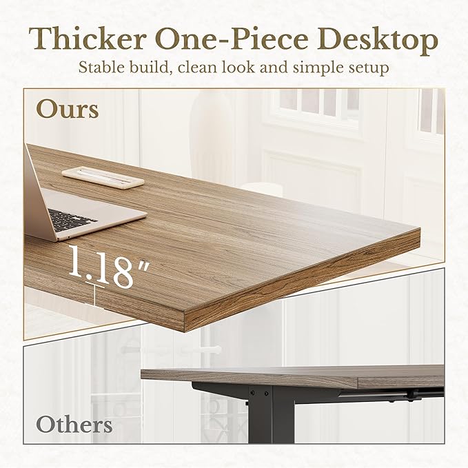 ErGear Electric Standing Desk, 48 Inch Adjustable Height Sit Stand Up Desk with 1.18" Thickness Whole-Piece Desktop, Computer Office Desk for Home Office, Light Oak