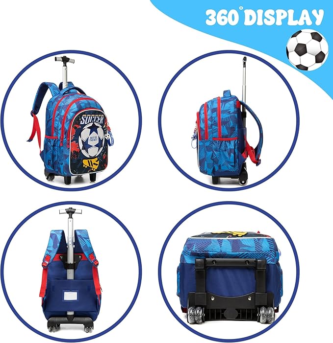 Backpack with Wheels for Kids Boys Rolling Backpack for School Roller Backpacks for Kids Backpacks with Lunch Box Pencil Case for Elementary Back to School Supplies