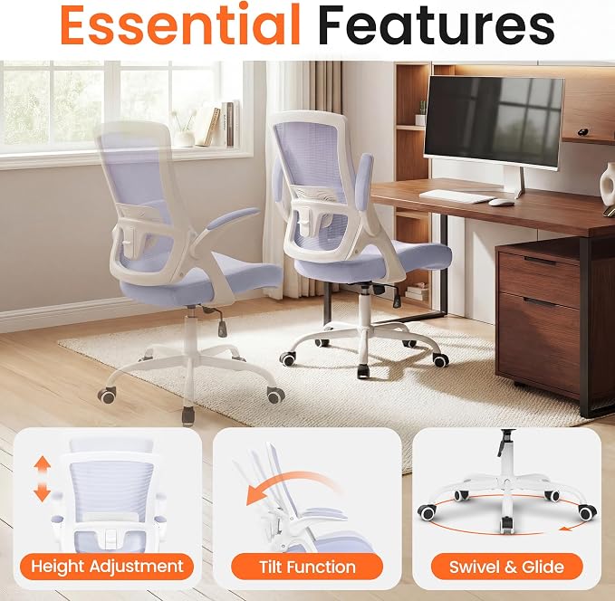 NEO CHAIR Office Chair High Back Desk Mesh Chair Comfy Computer Gaming Seat with Adjustable Ergonomic Lumbar Rolling Flip-up Armrests and Wheels (Purple)
