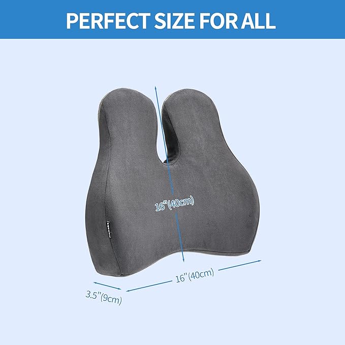 Lumbar Support Pillow for Office Chair - Memory Foam Back Cushion for Chair, Car, Couch - Lumbar Pillow Promotes Better Posture, Back Pain Relief with Adjustable Strap & Non-Slip