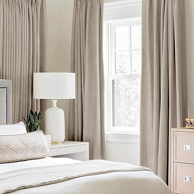 MIULEE 100% Blackout Linen Textured Curtains for Bedroom Solid Thermal Insulated Taupe Grommet Room Darkening Curtains & Drapes Luxury Decor for Living Room 52 x 96 Inch (2 Panels)