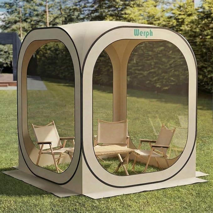 Werph 6x6 Pop-Up Screen Tent, Mosquito Net Gazebo, UV Resistant, Beige | Roof Waterproof Screen Canopy, Quick Setup Outdoor Shelter for Backyard, Patio, Garden, Picnic, Camping and Events