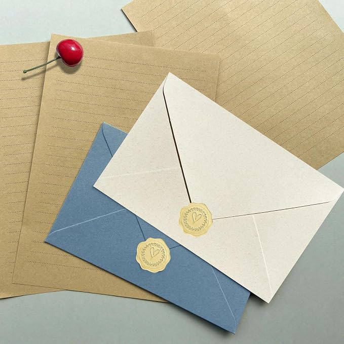 Tuhangcc Premium Velvet-Touch Stationery Set Unique Design with 24 Writing Sheets, 12 Envelopes (4x6) & 12 Gold Stickers - Elegant Writing Kit for Love Letters & Party Invitations(Ivory White Sticker)