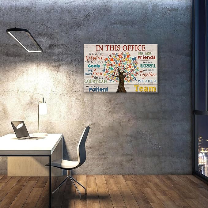 Inspirational Wall Art for Office In This Office We Are A Team Canvas Wall Decor Motivation Positive Quotes Wall Decor Colorful Tree Signs Painting Prints Artwork for Home Office 24x16in Framed