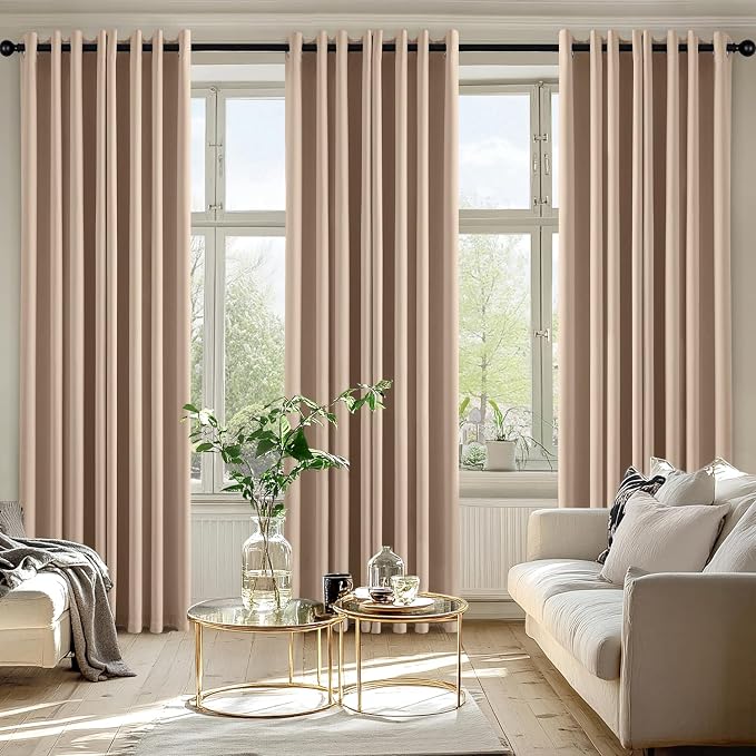 MIULEE Blackout Curtains for Bedroom Living Room 2 Panels, Thermal Insulated Room Darkening Drapes Grommet Noise Reducing Light Blocking Window Treatments 84 Inches Long 50x84 Inch Beige