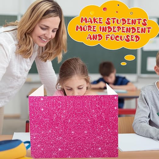 Sherr 30 Pcs School Privacy Boards Bulk for Student Colored Desk Trifold Divider Panels Privacy Partition Folder for School Student Teacher Desk, 15.8 x 13.4 x 11.81 Inch (Glitter Style,Glitter Color)