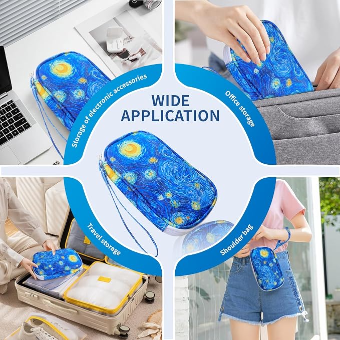 Electronics Organizer Travel Case, Cable Organizer Travel Essentials Tech Pouch,Suitable for Charger, Cable, Phone，Flash Drive,Starry Sky