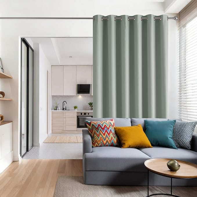 RYB HOME Blackout Thermal Insulated Curtains, Portable Curtain for Sliding Glass Door/Storage/Space Room Divider, Large Window Treatment Room Divider Panel, W80 x L84, Sage Green, 1 Panel