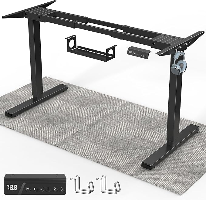 264 lbs Capacity Dual Motor Electric Height Adjustable Standing Desk Frame | Sit Stand up Desk Legs Base for 39.4” to 74.8” Desktop, Anti-Collision Function, Cable Tray, 2 Hooks, Black Frame Only