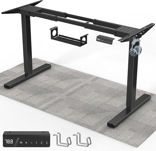 264 lbs Capacity Dual Motor Electric Height Adjustable Standing Desk Frame | Sit Stand up Desk Legs Base for 39.4” to 74.8” Desktop, Anti-Collision Function, Cable Tray, 2 Hooks, Black Frame Only