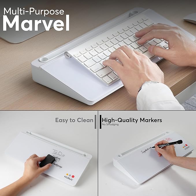 Small Glass Desktop Whiteboard with Storage,15.3"x7.08"x2.16" inch Desk White Board with Markers & Duster, Desktop Dry Erase Board, Desk Buddy Organizer for Home, Office, School (White)
