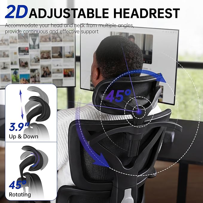 Ergonomic Office Chair, High Back Mesh Computer Chair with Comfortable Adaptive Lumbar Support, Built-in Coat Hanger, SGS Class 4 Gas Lift, Heavy Duty 300lbs for Long Hours Home Office, Black