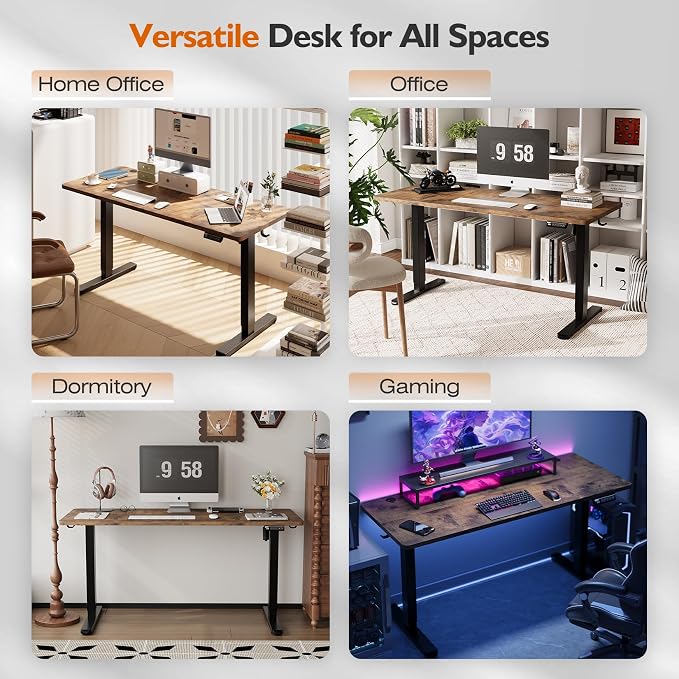 Monomi Electric Standing Desk 55x24 Inches，Height Adjustable Sit Stand Up Desk for Home Office, Ergonomic Computer Workstation with 178LBS Load Capacity & Quiet Motor, Two-Piece Desktop, Rustic Brown