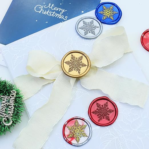SWANGSA Snowflake Wax Seal Stamp Kit with 200pcs Sealing Wax Beads and Pen, Great for Embellishment of Christmas Cards, Invitations, Wine Packages, Gift Ideas