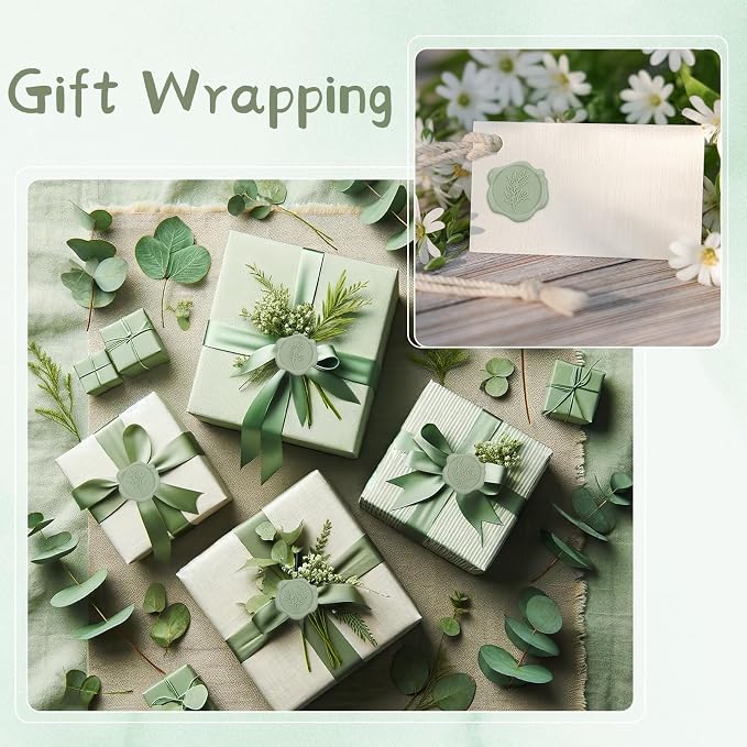 60Pcs Wax Seal Stickers, Wedding Invitation Envelope Seal Stickers Adhesive Backed Sage Green for Wedding, Party,Baby Shower, Gift Wrapping (4 Leaf Styles)