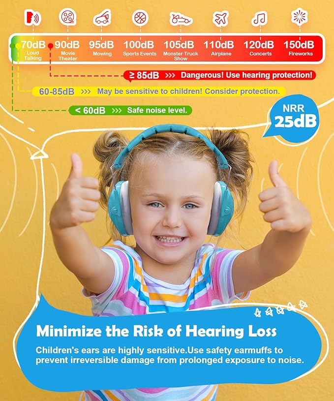 PROHEAR 032 2.0 Noise Cancelling Headphones for Kids - 25dB Noise Reduction - Adjustable Sensory Ear Protection Muffs for Concert, Fireworks, Monster Truck Shows, School - Blue