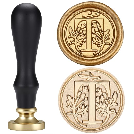 Yoption Traditional Initial Alphabet Wax Seal Stamp with 120 Antique Gold Wax Seal Beads Kit for Wedding Engagement Party Invitation Envelope Christmas Gift Wrap - Letter T