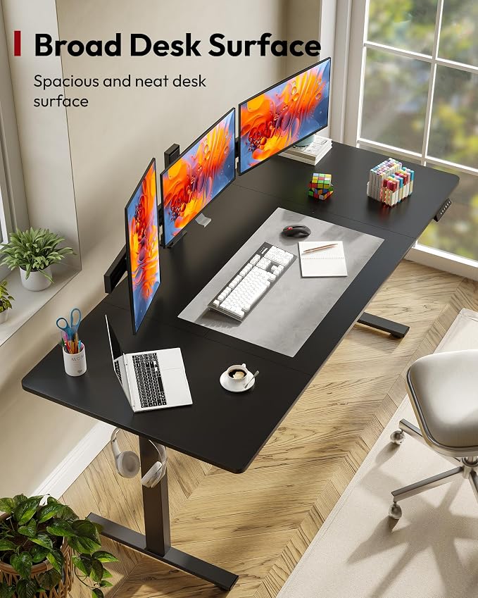 SANODESK Electric Standing Desk, 71 x 32'' Height Adjustable Sit Stand Desk with Large Splice Board Desktop Ergonomic Memory Presets Computer Workstations for Home Office, Black Frame/Black Top