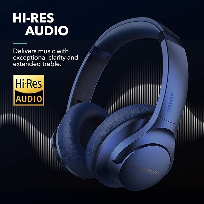 Soundcore Anker Life Q20 Hybrid Active Noise Cancelling Headphones, Wireless Over Ear Bluetooth Headphones, 60H Playtime, Hi-Res Audio, Deep Bass, Foam Ear Cups, Travel, Office, USB-C Charging