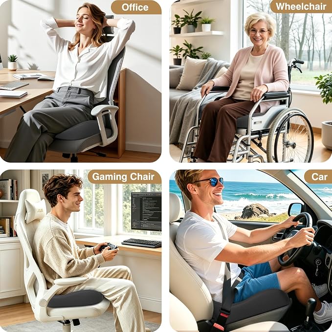 TushGuard 6-Zone Ergonomic Seat Cushion with Coccyx Cutout, Grey | Office Chair Cushions for Tailbone Pain, Non-Slip Bottom, Breathable Washable Mesh, Versatile Use for Car, Office, Wheelchair
