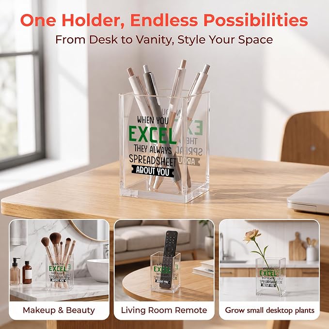 Funny Office Acrylic Cosmetic Pen Pencil Holder Cup, Accountant Gifts for Women Men, When You Excel They Always Spreadsheet About You Pencil Organizer, Humor Unique Desk Accessories（A06）