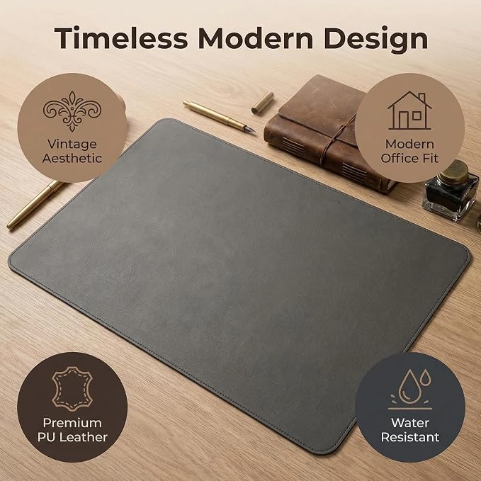 Desk Mat 18.12'' x 35.07'', Desk Protector, PU Leather Desk Pad, Non Slip Small Desk Pad Mat, Desk Blotter, Desk Pads on Top of Desks, Home or Office Small Desk Mat (Dark Gray)
