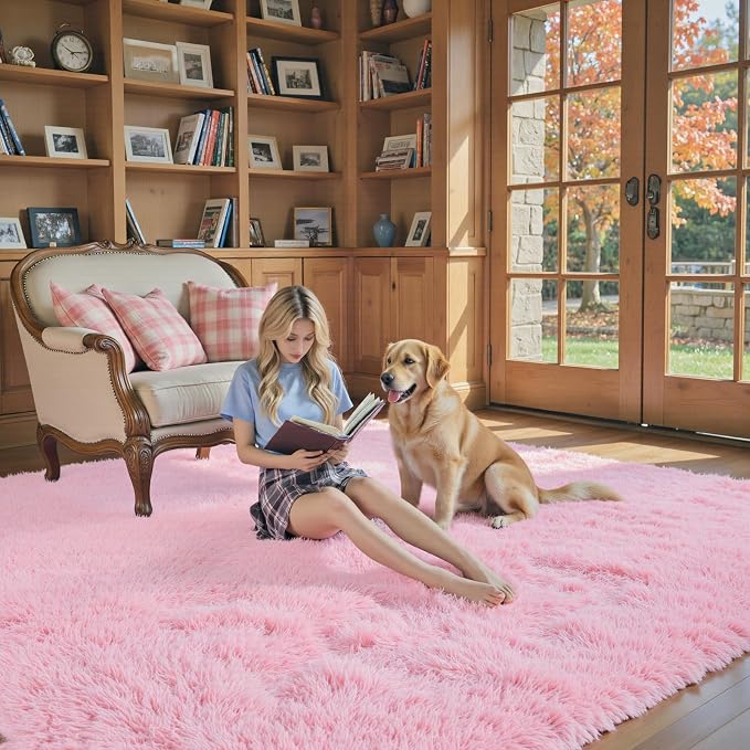 8x10 Area Rugs for Living Room Bedroom, Large Area Rug Shaggy Carpet Soft Plush Furry Bedside Rug, Rugs for Home Decor (8 x 10, Pink)