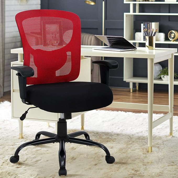 Big & Tall Office Chair Heavy Duty 400LBS Computer Desk Chair Ergonomic Task Rolling Swivel Mesh Chair with Lumbar Support & Adjustable Armrest Executive Chair for Women Men, Red