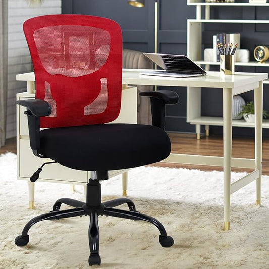 Big & Tall Office Chair Heavy Duty 400LBS Computer Desk Chair Ergonomic Task Rolling Swivel Mesh Chair with Lumbar Support & Adjustable Armrest Executive Chair for Women Men, Red