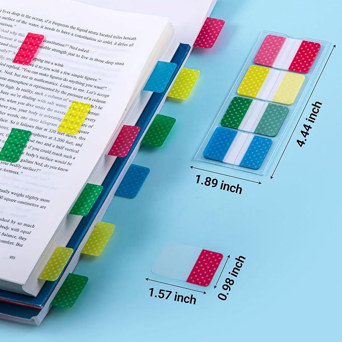 Golcellia 400 Pieces Sticky Index Tabs Transparent Sticky Notes, Colored Page Markers for Bookmarks, Writable and Repositionable Index Annotation Tabs（Polka Dots）
