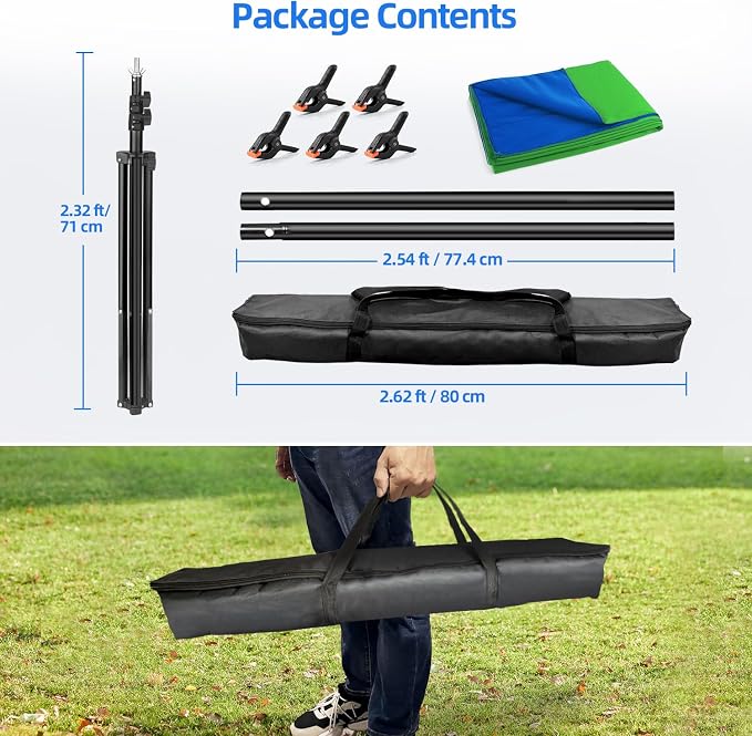 HEMMOTOP Blue Green Screen Backdrop Kit, 2in1 7x5ft(HxW) Green Screen Stand for Streaming, 6.5x5ft(HxW) 2-Sided Reversible Blue Photo Background with Backdrop Stand for Photography, Zoom