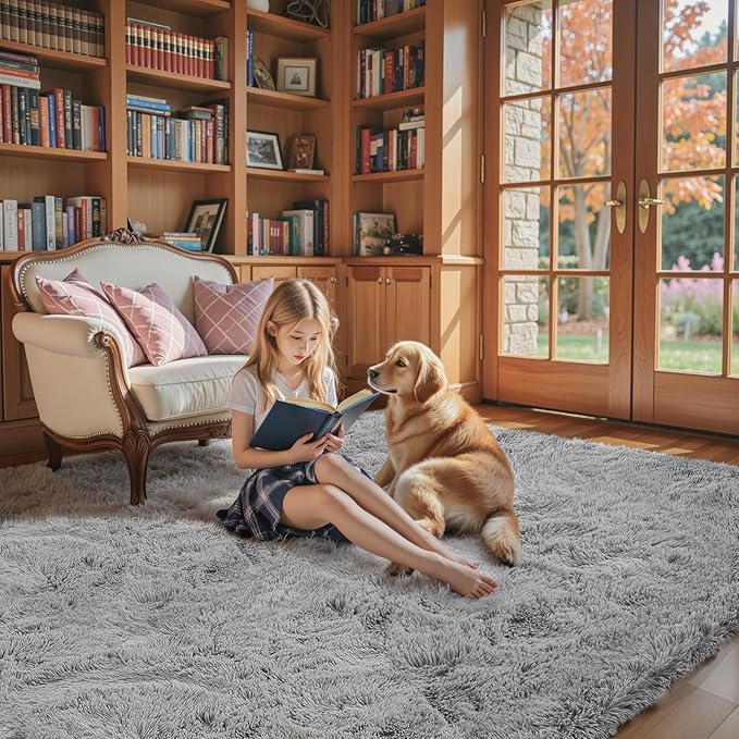 Area Rugs 10x14 Living Room, Shaggy Carpet Soft Plush Furry Bedside Rug Large Area Rugs for Bedroom Home Decor Anti Slip(10 x 14, Light Grey)