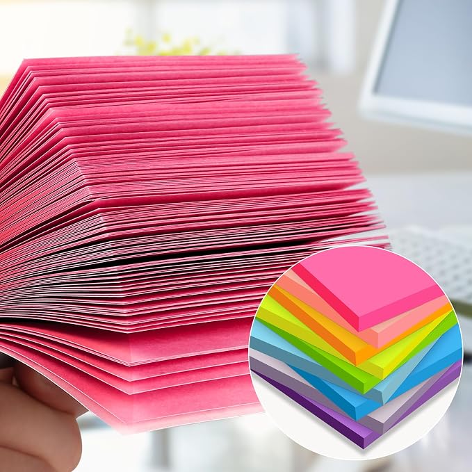 (18 Pads) Sticky Notes 3x3 inch, Self-Stick Pads Bright Colors Sticky Note, Recyclable, Easy to Post for Home, Office, Notebook