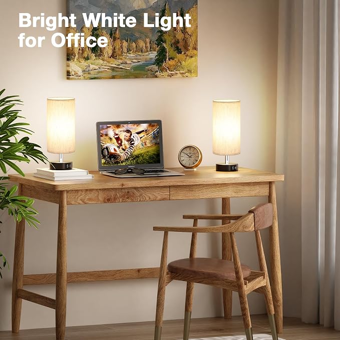 PartageiZ Small Touch Lamps Set of 2 - Table Lamps for Nightstand, Minimalist Bedside Lamps for Bedroom with 3000K Dimmable Bulbs
