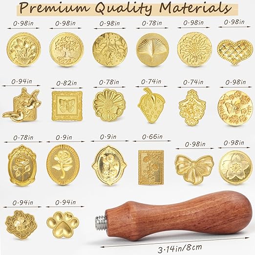 Vintage Wax Seal Stamp Set – 20-Piece Classic Seal Heads with Wooden Handle for Invitations, Letters, Gift Wrapping & More (Assorted Designs)