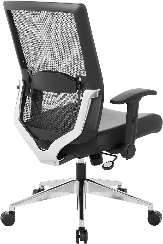 Space Seating 867A Series Adjustable Manager's Office Chair with Breathable Matrix Back and Padded Flip Arms, Antimicrobial Dillon Black Faux Leather
