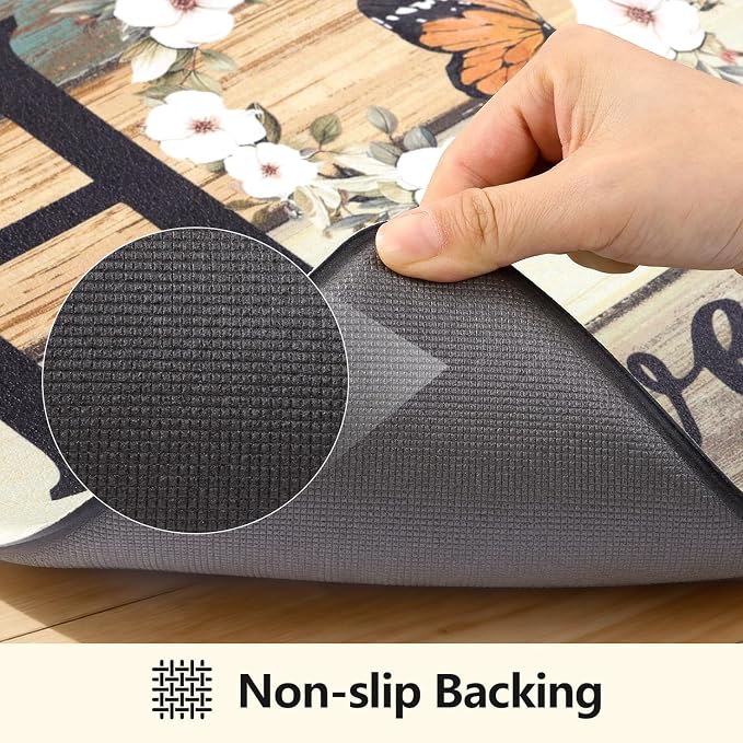Yamaziot Anti Fatigue Kitchen Rug Set of 3, Non-Slip Cushioned Floor Mats | Waterproof, Stain Resistant, Farmhouse Cushioned Comfort Standing Desk Mat with Runner for Kitchen, Office, Sink, Laundry