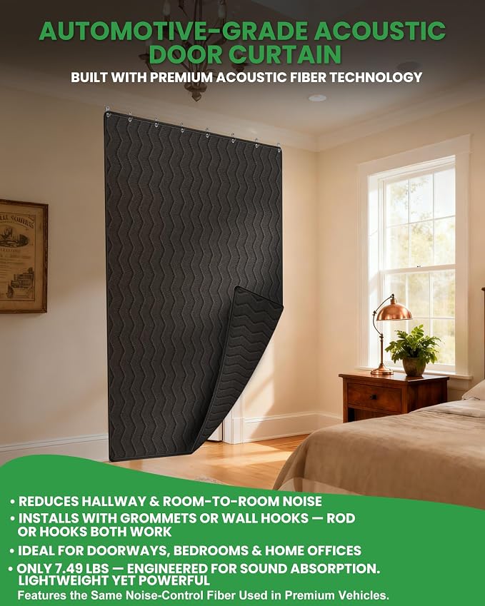 Sound Dampening Blanket 96" x 80" - Lightweight Automotive-Grade Acoustic Soundproof Curtain with Grommets, Hanging Loops & Wall Hooks, Noise Blocking Blanket for Doorway, Home Office & Studio – Black