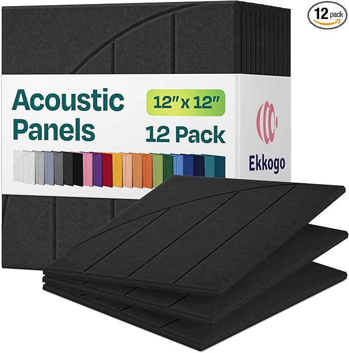 Acoustic Panels 12-Pack Soundproof Wall Panels 12"x12"x0.4" Decorative Sound Dampening for Your Home, Office, Studio, Bedroom & More with Unique ModuArc Carving [Dark Gray]