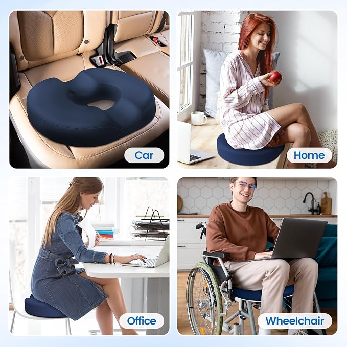 Donut Pillow Seat Cushion, Cooling Gel Memory Foam Chair Cushion, Blue | Office, Home & Car Seat Cushion, Butt Pillow for Tailbone Pain Relief, Hemorrhoids and Everyday Sitting Comfort