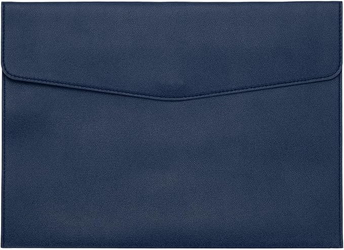 PATIKIL PU Leather A4 File Folder, Document Holder Filing Organizer Portfolio Envelope Folder Case with Snap Closure for Letter Receipt Style 2, Navy Blue
